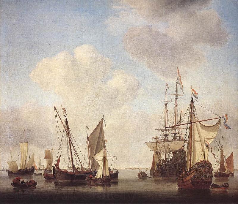 VELDE, Willem van de, the Younger Warships at Amsterdam rt Spain oil painting art